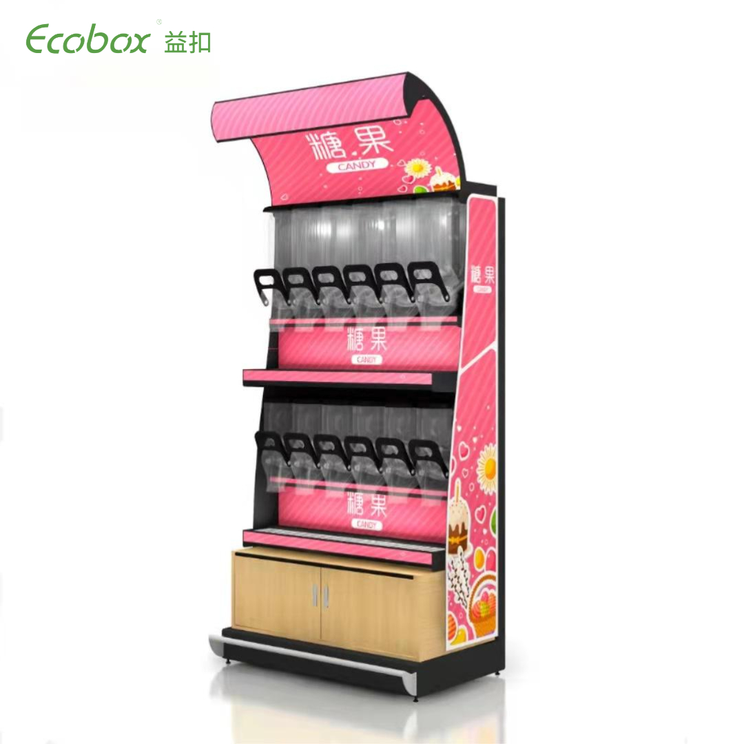 EK-026-3 étagère d'affichage en fer avec distributeurs alimentaires et bacs